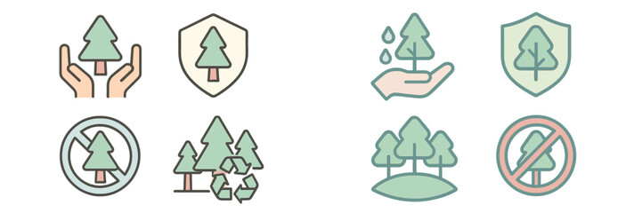 Illustrations depicting tree conservation efforts and environmental protection measures for a sustainable future