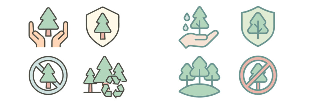 Illustrations depicting tree conservation efforts and environmental protection measures for a sustainable future