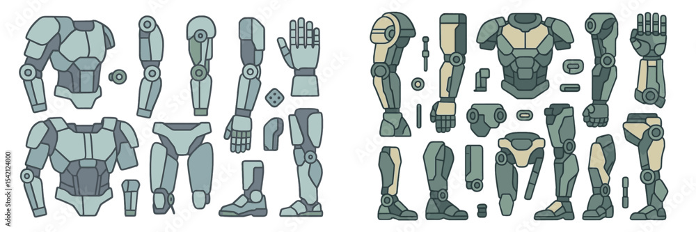 Poster robotic parts collection displayed in an organized manner showcasing various designs and components 