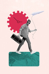 Composite sketch image trend artwork collage of connect puzzle development strategy young man walk...