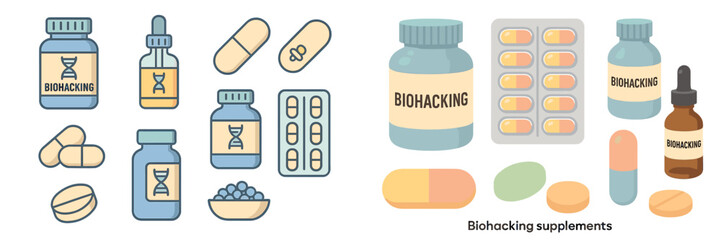 Various biohacking supplements arranged on a surface showcasing nutritional products for health enhancement and wellness