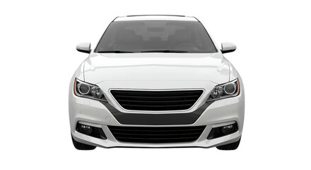 White sedan car front view isolated on white background