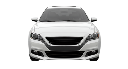 White sedan car front view isolated on white background