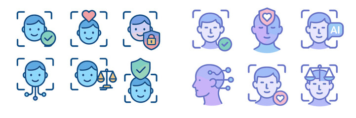 Icons representing various emotions and concepts related to AI, technology, and human interaction in a modern context