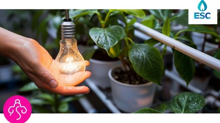 ESG Banners   Environment, Society, and Governance: Hand holding a light bulb with a renewable