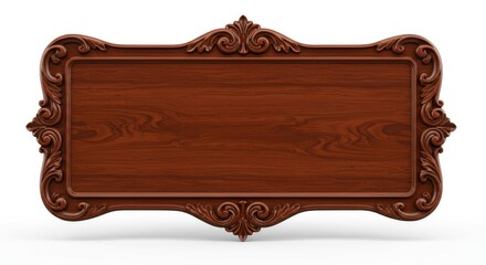 Elegant ornate wooden sign with intricate carved details isolated on white background