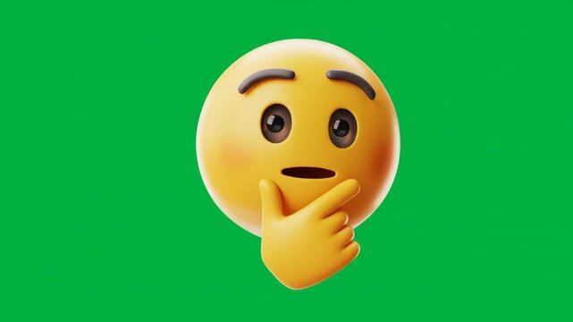Animated digital emoji face with thoughtful expression on a green screen for communication and technology graphics