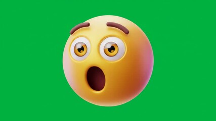 Animated digital emoticon expressing surprise against solid green background - Powered by Adobe