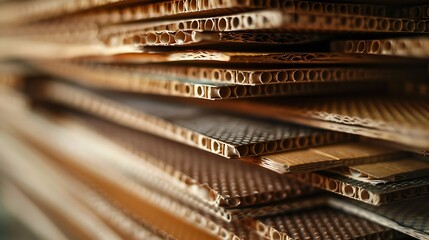 Close-up view of corrugated cardboard sheets stacked.