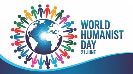 World Humanist Day, Colorful human chain encircles Earth symbolizing love and equality.