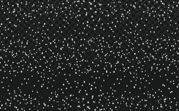 A delicate cascade of falling white and silver confetti dots, creating a festive, celebratory, and shimmering overlay effect against a transparent background.