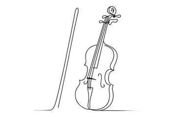 line art of a violin and bow standing, minimalist design