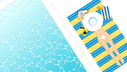Summer Freelance Life by the Pool - Illustration vector