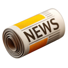 Rolled newspaper with news headline isolated on transparent background