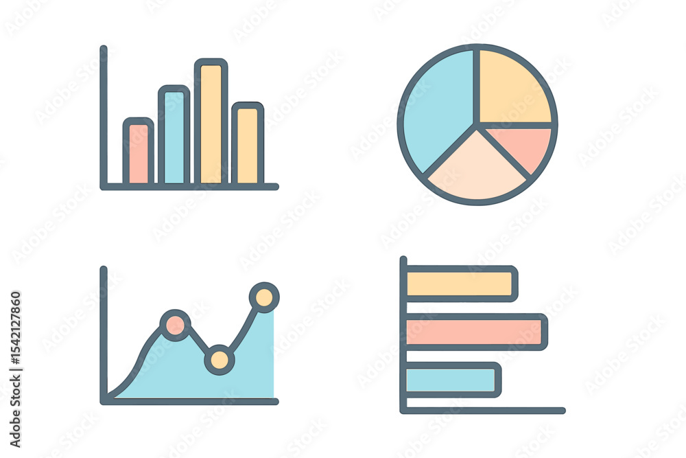 Poster data visualization tools display trends and statistics in colorful charts and graphs for analytical 