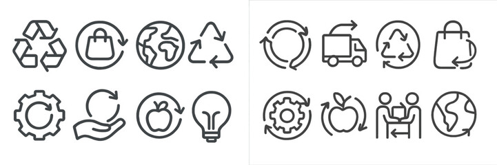 Various icons representing sustainability, recycling, and eco-friendly practices in modern design