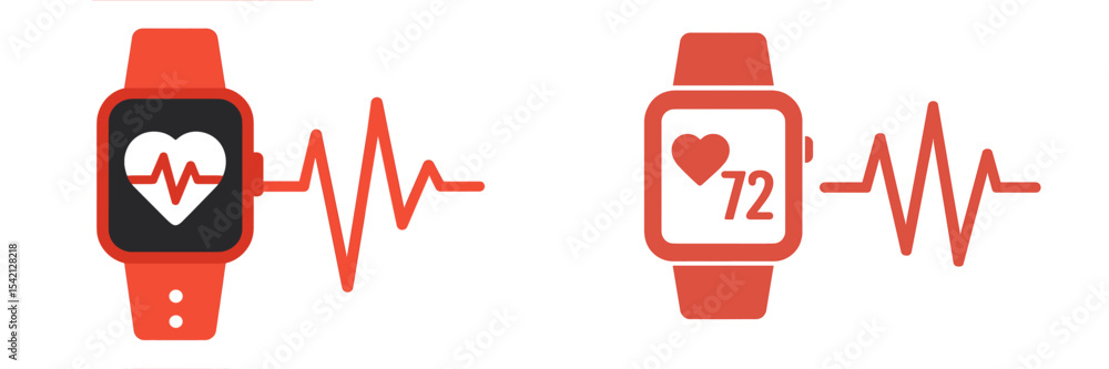 Poster smartwatches displaying heart rate readings and heart monitoring symbols in a modern design setting