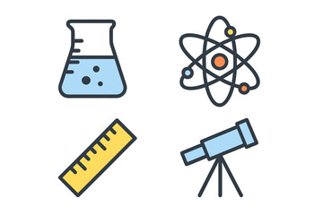Various laboratory equipment and tools representing science and research activities commonly used in educational settings