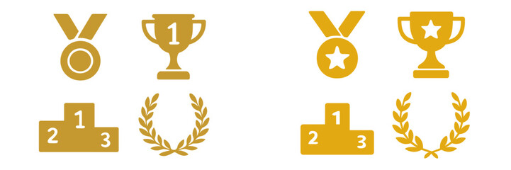 Decorative symbols representing achievement in competitions and awards in a minimalist style on a white background