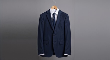black and white suit isolated on gray solid colored background 