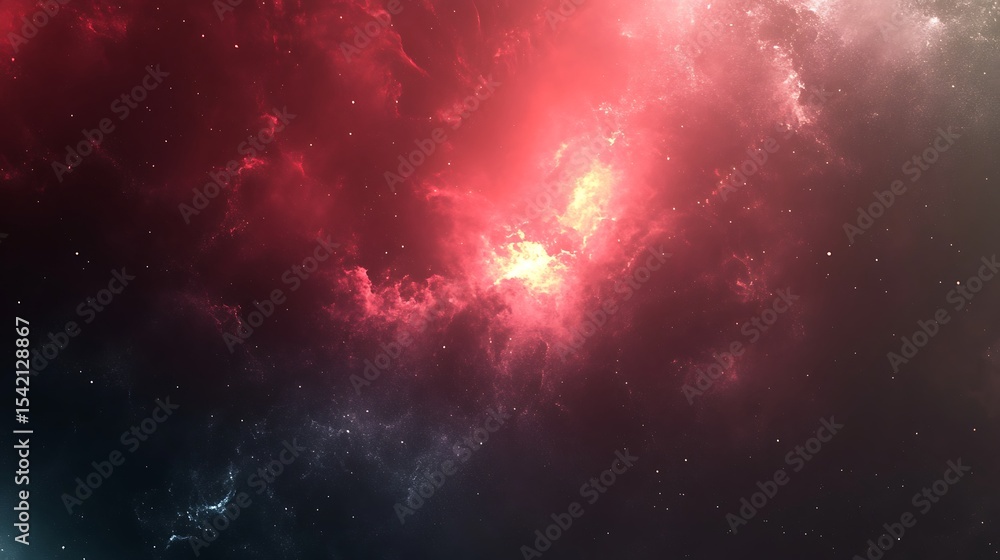 Poster abstract cosmic nebula background with red and golden hues perfect for space and science concepts