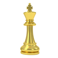 Golden chess king piece shiny metallic finish isolated on transparency background symbolizing leadership strategy luxury and success in board games evoking sense of power and elegance