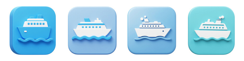 Cruise Ship Icons – 3D Travel Boat Symbols PNG Clipart Set


