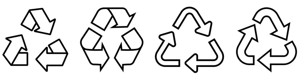 Recycle icon vector set. Recyclable materials illustration sign collection. Trash symbol. Eco logo.
Recycle button web icons set. Ecology symbols. 