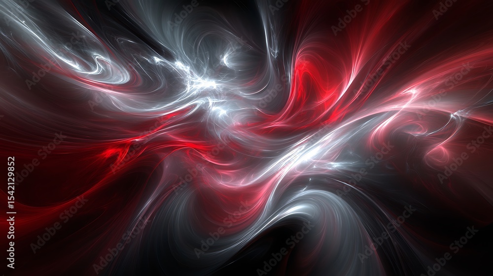 Poster abstract energy flow in red and white: dynamic fractal art for modern design projects