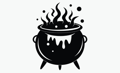 Witch cauldron silhouette, potion cooking vector, Halloween magic icon, spooky kitchen graphic