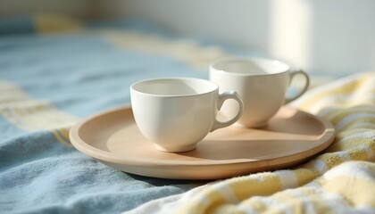 Mugs on Tray for Relaxing Home Moments Simplicity & Relaxation Concept