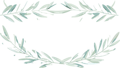 Naklejka premium Watercolor Olive Branches Element with Pastel Green Foliage on White