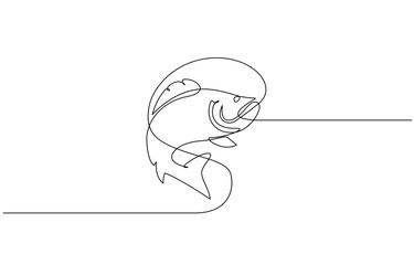 Continuous line drawing of a young fisherman standing, One continuous line drawing of fishing. Fishing leisure hobby vacation concept. Dynamic single line draw graphic design vector illustration.