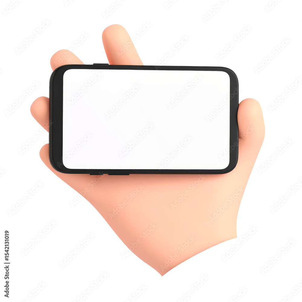 Poster hand holding smartphone blank screen isolated on transparency background digital device modern techn