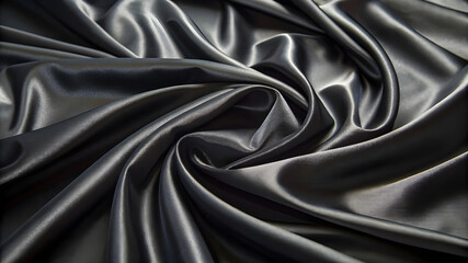 Fototapeta premium A close up of crumpled and flowing black silk fabric in white background