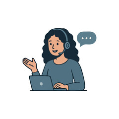 Customer support remote assistant girl providing help through online platform wearing headset and working at modern desk for client service business chat and digital communication concept