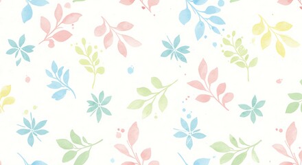 Pastel Watercolor Leaf Pattern Seamless Spring Botanical Design