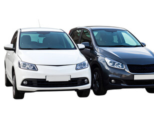 Pair of Modern Compact Cars Isolated on Transparent Background