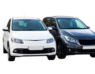 Pair of Modern Compact Cars Isolated on Transparent Background