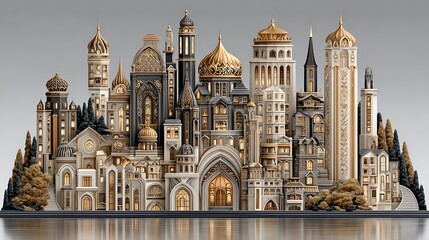 Futuristic city skyline with classical domes and towers high resolution picture