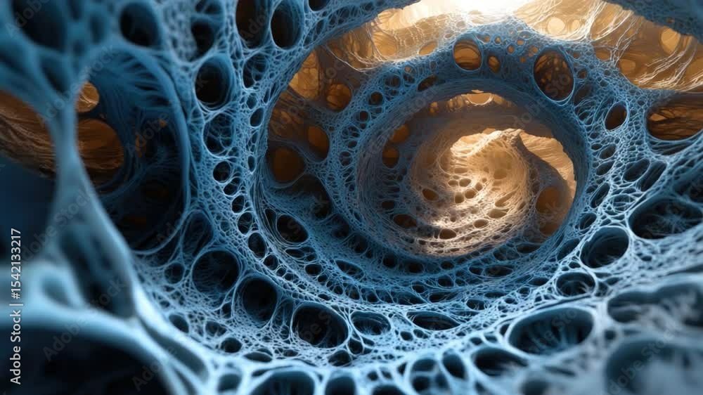 Poster intricate blue spiral patterns in abstract 3d fractal design displaying depth and complexity transpa