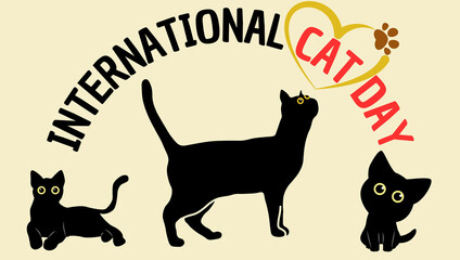 Celebrate International Cat Day on August 8 with this adorable poster of three black cats on a soft yellow background. Perfect for social media, greeting cards, and festive posts.