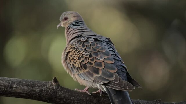 An Oriental Turtle Dove shrugging itself after having a bath