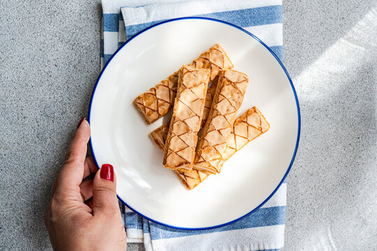 Puff pastry sticks with delicious apricot jam glaze