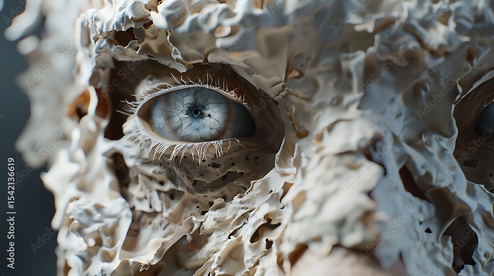 Poster close-up view of an eye with a textured surface.