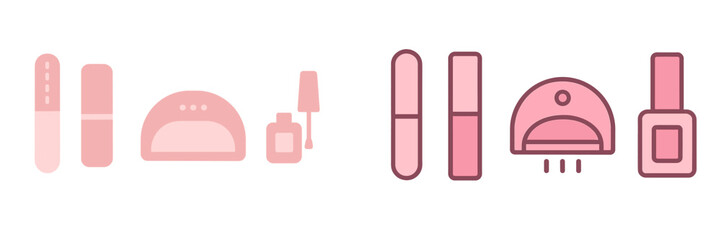 Various nail care tools and products arranged in a stylish pink theme for manicure and pedicure