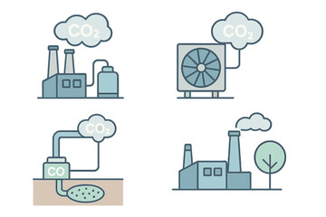 Diagram illustrating carbon dioxide emissions sources and reduction methods in industrial settings