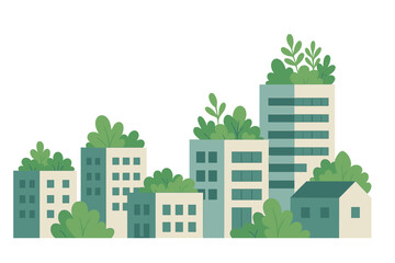 Urban landscape with green rooftops showcasing sustainability and nature integration in modern architecture