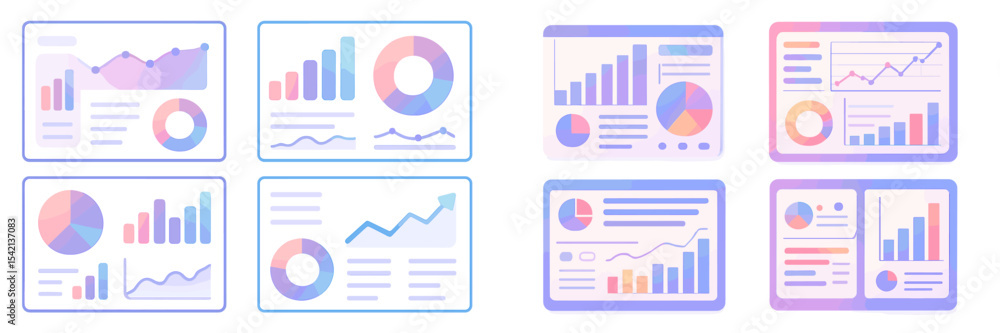 Poster visual representation of data analytics displays with graphs and charts in pastel colors showcasing 
