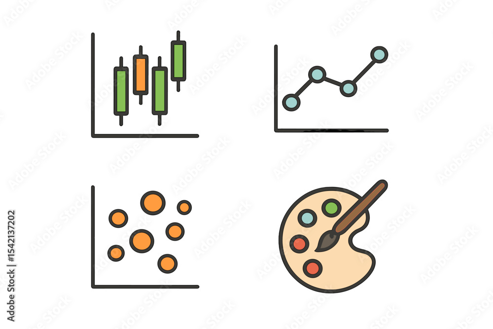 Poster chart illustrations showcasing data visualization techniques for analytics and design in a modern co